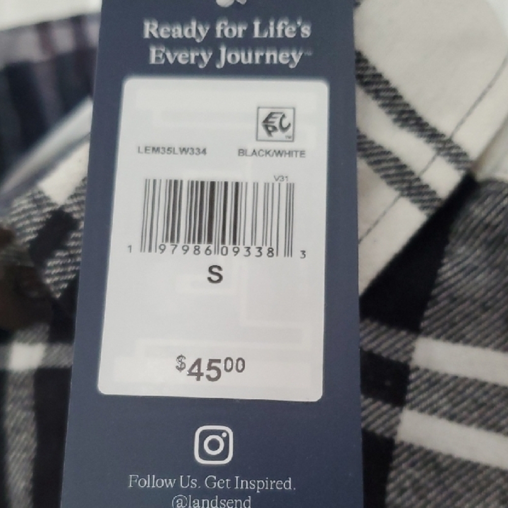 Lands' End Flannel Nwt Black and White Checkered Men's Shirt - Picture 3 of 11